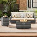 2-Piece Outdoor Rattan Fire Table Set 32 Inch Rectangle Gas Firepit with Tank Cover