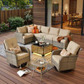 9 Pieces Patio Furniture Set outside Furniture Wicker Patio Conversation Set with Swivel Chairs, Outdoor Furniture for Garden, Beige