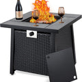 28 Inch Gas Fire Pit Outdoor Firepit Table, 50000BTU Rectangle Propane Fire Table with Lid & Lava Rock for outside Garden Backyard Deck Patio, CSA Safety Certified