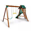 Wooden Outdoor Playground Set with Slide, Rock Wall, and Swing Set