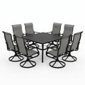 Black 9-Piece Metal Patio Outdoor Dining Set with Slat Square Table and Textilene Swivel Chairs
