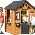Sweetwater Cedar Wooden Kids Playhouse Cottage with Play Kitchen, Snack Bar, Half Door, Toy Phone, Windows, Flowerpot Holders, and Working Doorbell for Outdoor Imaginative Play