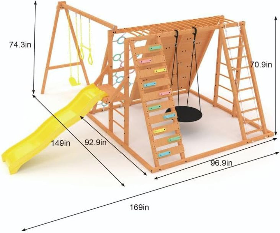 Sycamore Backyard Ultimate Climbing Set with 2 Swings and Trapeze Bar - Outdoor Playset for Kids with Gymnastics Bar, Rock Climbing Holds, and Sensory Playground Accessories - Wooden Swingset for Ages