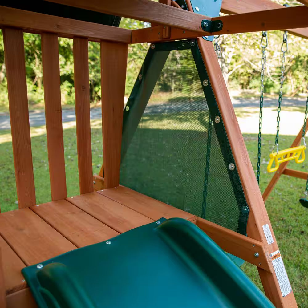 DIY Ranger plus Wooden Outdoor Playground Set with Slide, Rock Wall, and Swing Set