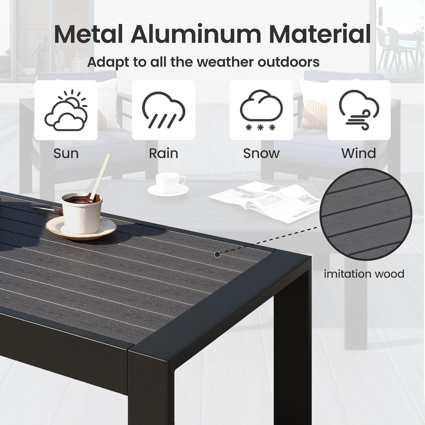 8 Pieces Patio Conversation Sets, Aluminum Outdoor Couch with Coffee Table, All-Weather Metal Patio Sofa with 5" Thick and Soft Cushion and Wide Arm, Outdoor Sofa Sets for Balcony, Porch, Light Gray