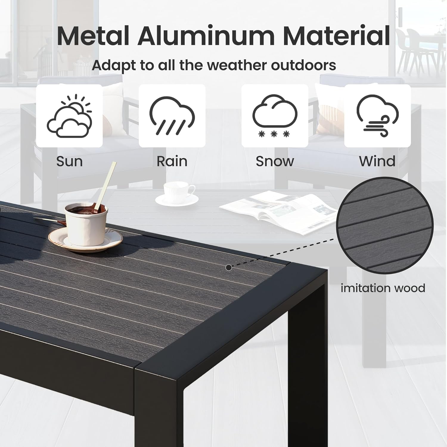 8 Pieces Patio Conversation Sets, Aluminum Outdoor Couch with Coffee Table, All-Weather Metal Patio Sofa with 5" Thick and Soft Cushion and Wide Arm, Outdoor Sofa Sets for Balcony, Porch, Light Gray