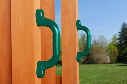 Timber Valley Wooden Playset with Wooden Roof, Glider Swing, Sandbox, Climbing Wall, Ladder, Slide & Belt Swings