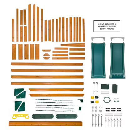DIY Ranger plus Wooden Outdoor Playground Set with Slide, Rock Wall, and Swing Set