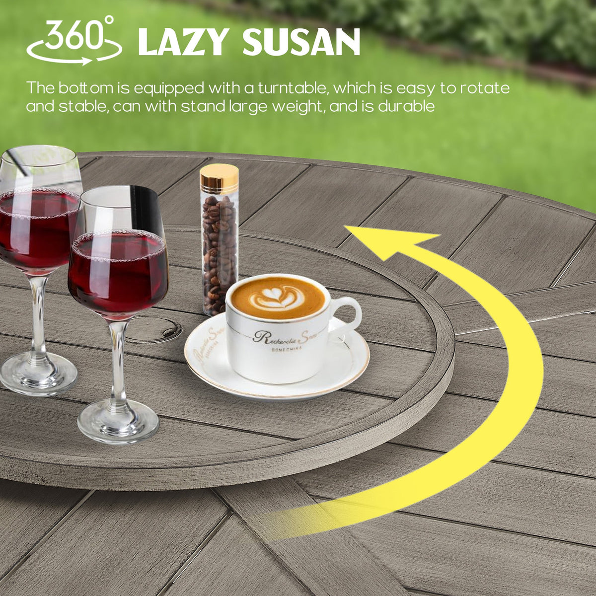 Azur Patio Round 60" Dining Set With Removable Lazy Susan And Sunbrella® Cushions