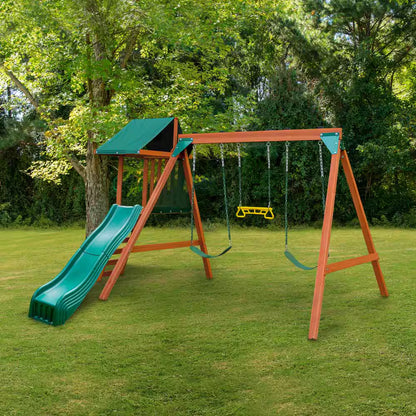 DIY Ranger plus Wooden Outdoor Playground Set with Slide, Rock Wall, and Swing Set