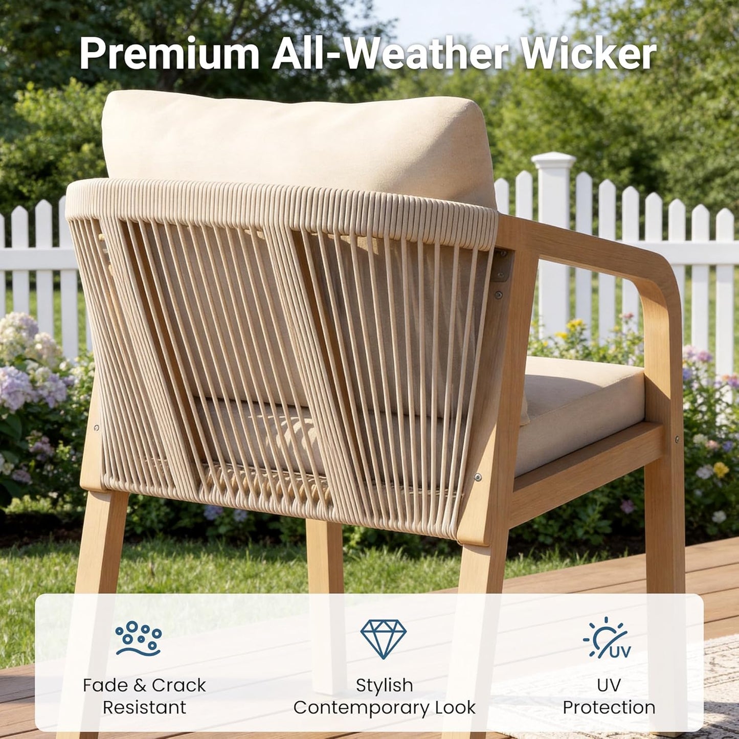 9 Pieces Acacia Outdoor Patio Table and Chairs Set for 8, Patio Outdoor Dining Table Set with Cushion, Modern Outdoor Patio Table Set for Lawn Backyard Garden Deck, Beige