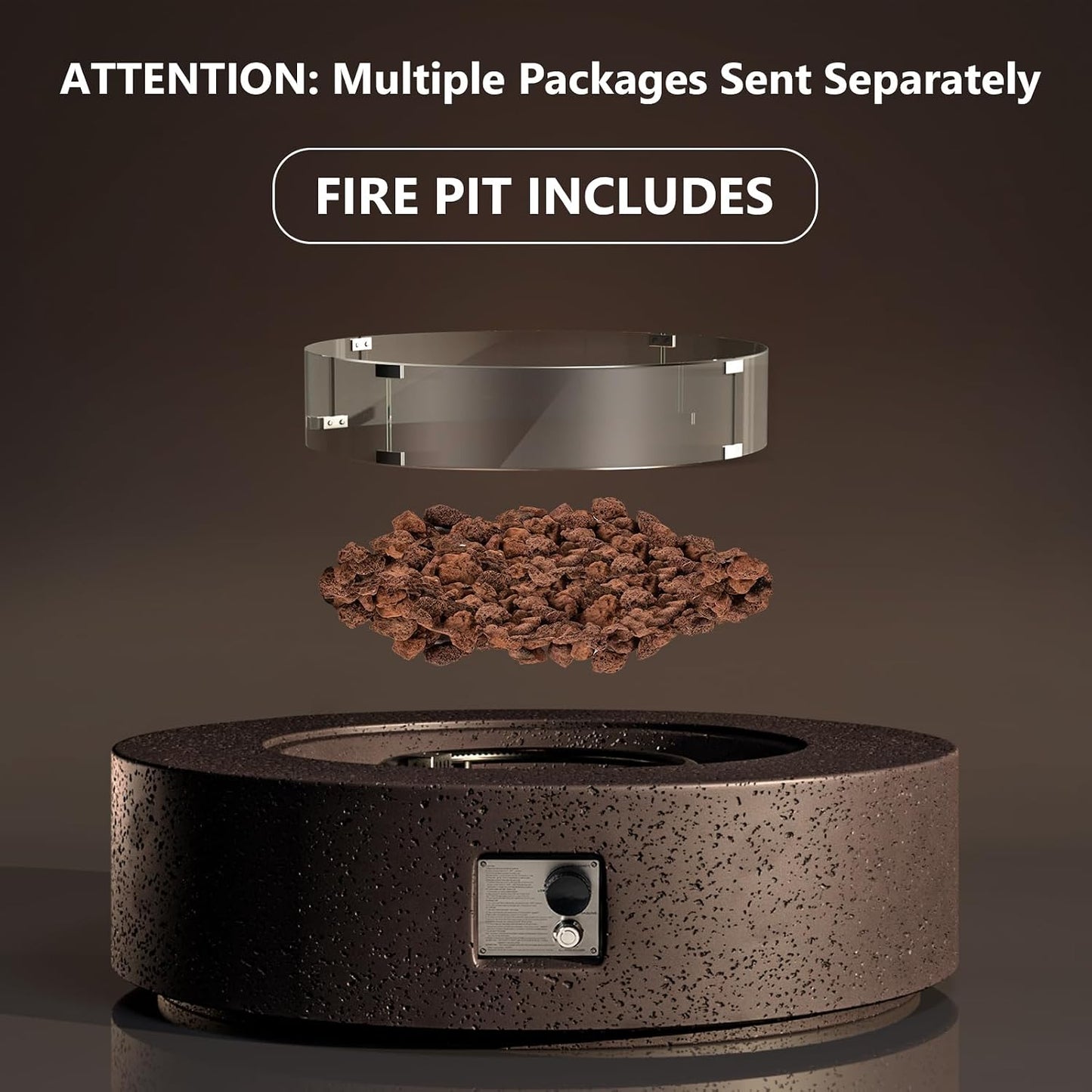 42 Inch Outdoor Propane Fire Pit Coffee Table W Concrete round Base Patio Heater, Certified, 50,000 BTU Stainless Steel Burner, Free Lava Rocks, Wind Guard, Rain Cover