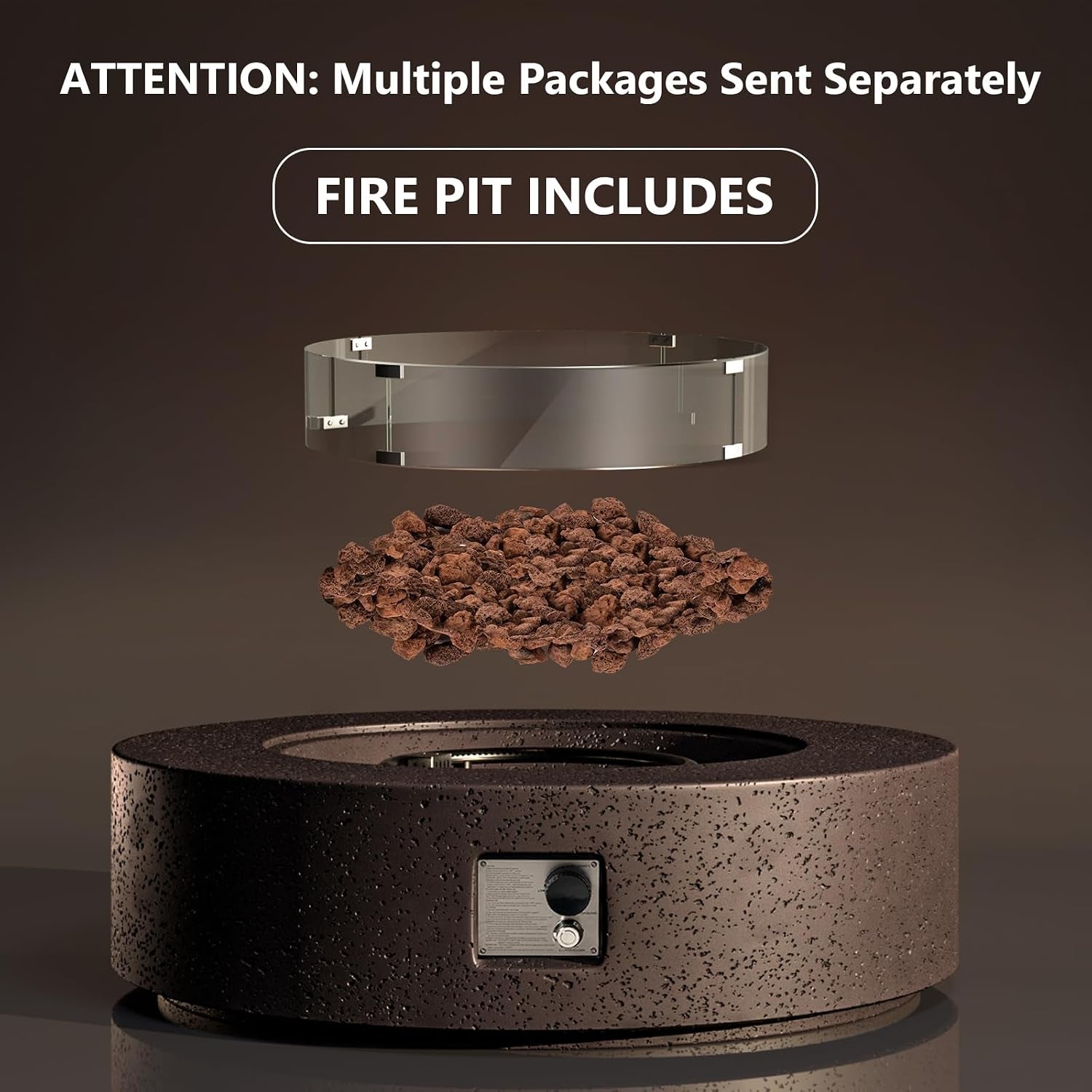 42 Inch Outdoor Propane Fire Pit Coffee Table W Concrete round Base Patio Heater, Certified, 50,000 BTU Stainless Steel Burner, Free Lava Rocks, Wind Guard, Rain Cover