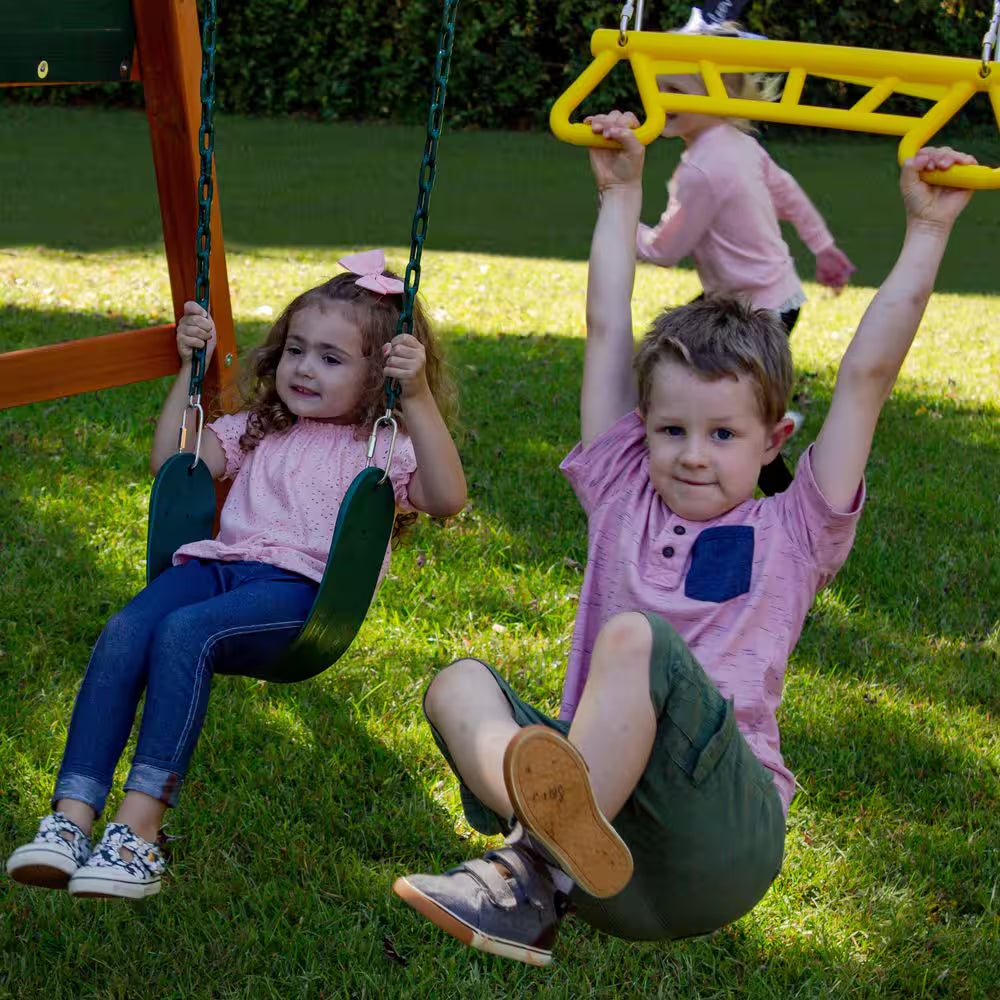DIY Ranger plus Wooden Outdoor Playground Set with Slide, Rock Wall, and Swing Set