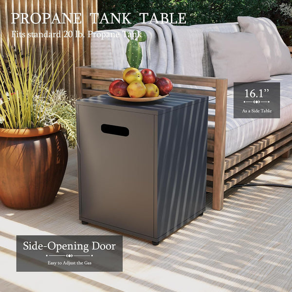 56-Inch Outdoor Propane Gas Fire Pit Table 50000 BTU Iron Rectangle Firepit for outside Patio with Tank Hidden Table, Wind Guard, Removable Lid, Blue Glass Rocks, Rain Cover, Grey