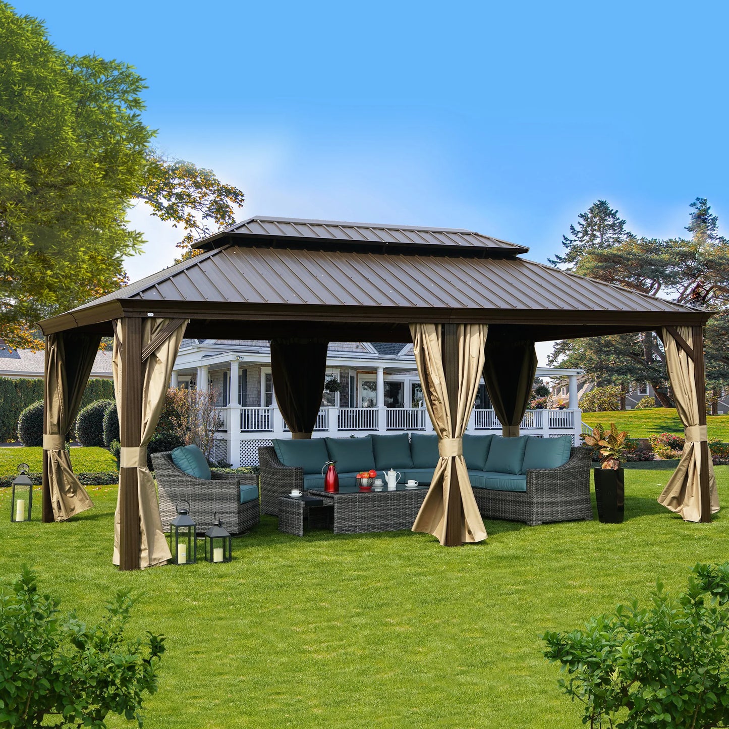 10-Ft X 12-Ft Alexander Dark Brown Gazebo with Hardtop Roof (Screen Included)