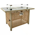 43 In. Propane Gas Fire Pit Table, 60000 BTU Rectangular Open Weave Wicker Fire Pit with Glass Wind Guard in Yellow