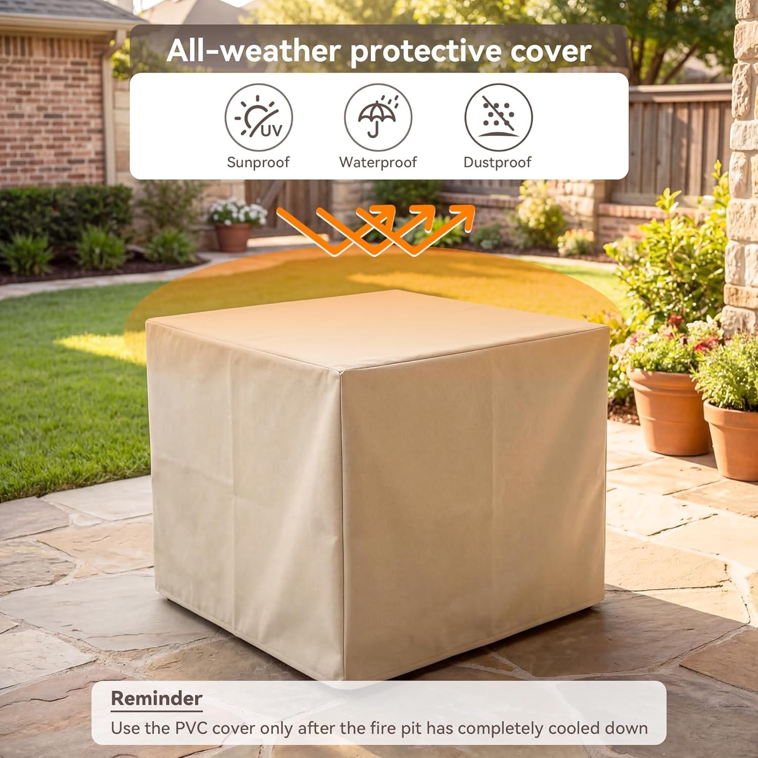 Outdoor Propane Fire Pit Table W Faux Brown Ledgestone 32-Inch Square Fire Table, Certified, 50,000 BTU Stainless Steel Burner, Free Lava Rocks, Fits 20Lb Tank Inside