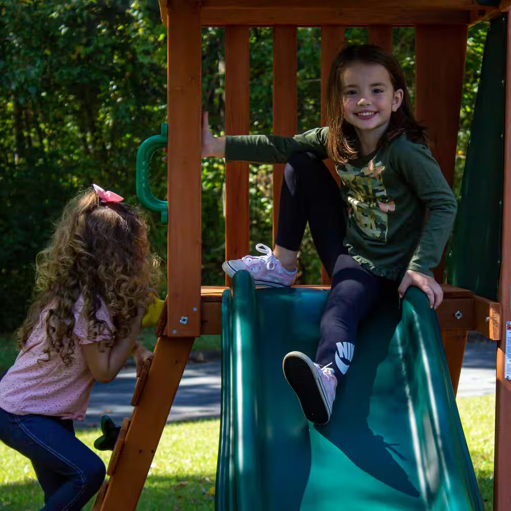DIY Ranger plus Wooden Outdoor Playground Set with Slide, Rock Wall, and Swing Set