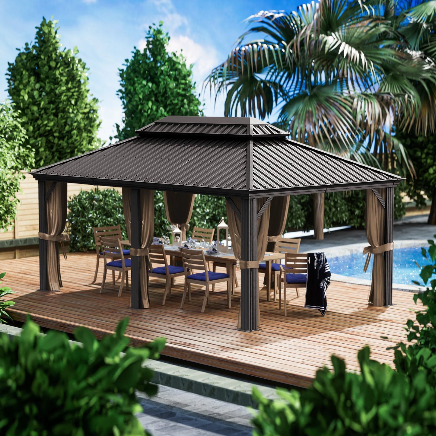 10-Ft X 12-Ft Alexander Dark Brown Gazebo with Hardtop Roof (Screen Included)