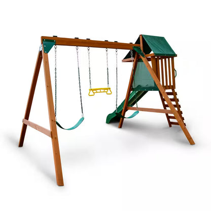 DIY Ranger plus Wooden Outdoor Playground Set with Slide, Rock Wall, and Swing Set