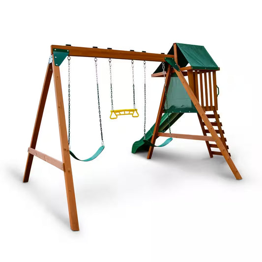 DIY Ranger plus Wooden Outdoor Playground Set with Slide, Rock Wall, and Swing Set