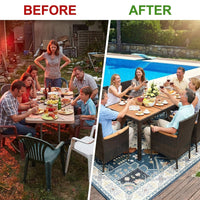 9-Piece Wicker Outdoor Dining Set with Acacia Wood Table and Stackable Cushioned Chairs Dining Set in Off-White — Before & After