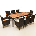 9-Piece Wicker Outdoor Dining Set with Acacia Wood Table and Stackable Cushioned Chairs Dining Set in Off-White