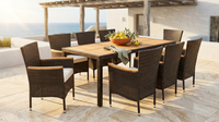 9-Piece Wicker Outdoor Dining Set with Acacia Wood Table and Stackable Cushioned Chairs Dining Set in Off-White — Lifestyle