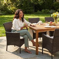 9-Piece Wicker Outdoor Dining Set with Acacia Wood Table and Stackable Cushioned Chairs Dining Set in Off-White — Lifestyle