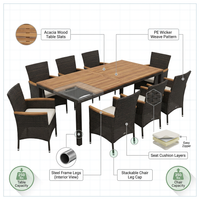 9-Piece Wicker Outdoor Dining Set with Acacia Wood Table and Stackable Cushioned Chairs Dining Set in Off-White — How It Works
