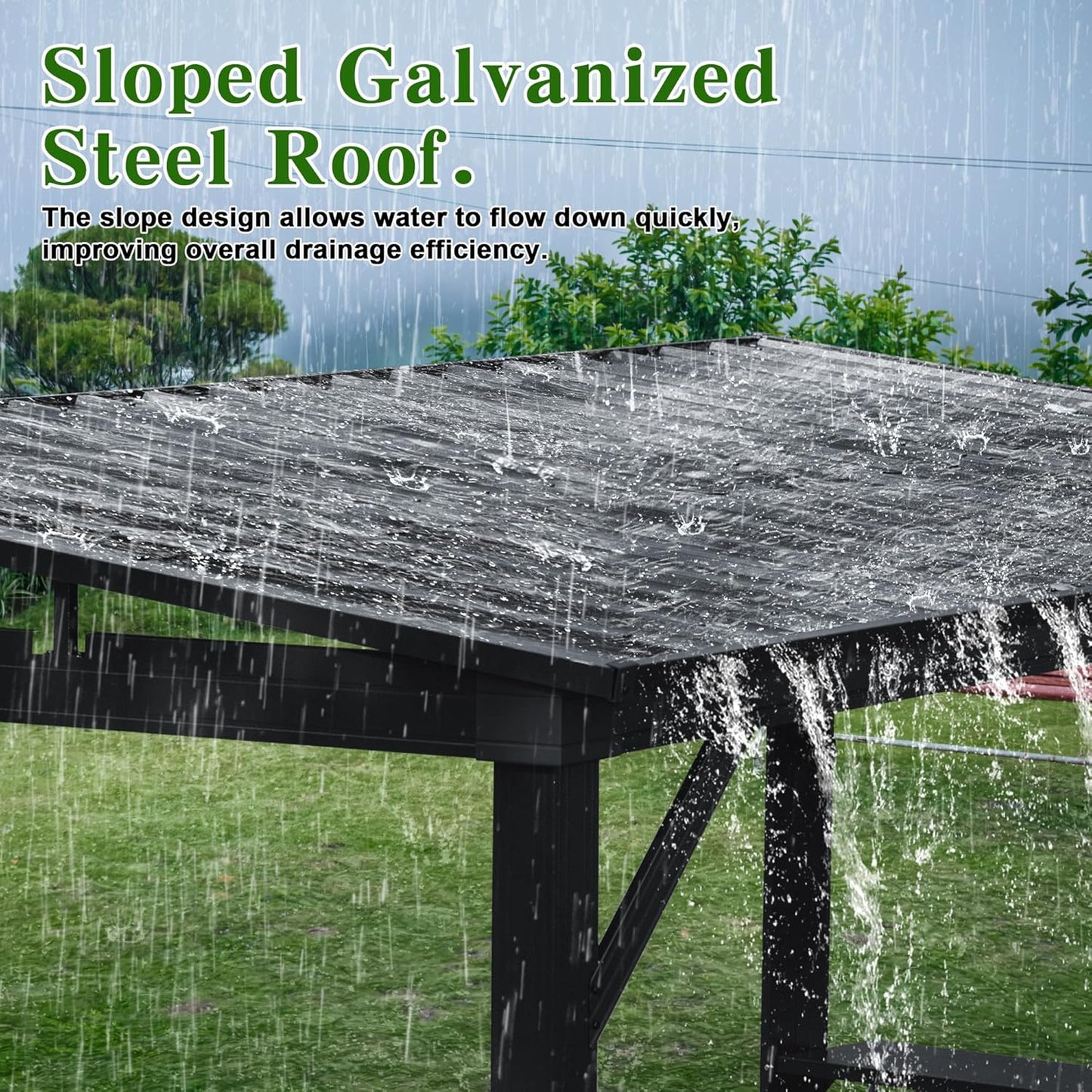 Domi 6.5X12Ft Hardtop Grill Gazebo, Outdoor BBQ Gazebo with 2 Side Shelves and Sloping Galvanized Steel Roof, Metal Permanent Grill Canopy with Ceiling Hooks for Patio, Lawn, Backyard, Deck, Gray