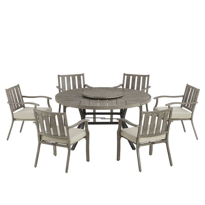 Azur Patio Round 60" Dining Set With Removable Lazy Susan And Sunbrella® Cushions
