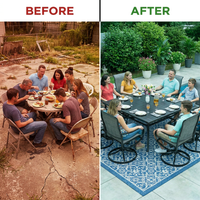 Black 9-Piece Metal Patio Outdoor Dining Set with Slat Square Table and Textilene Swivel Chairs — Before & After