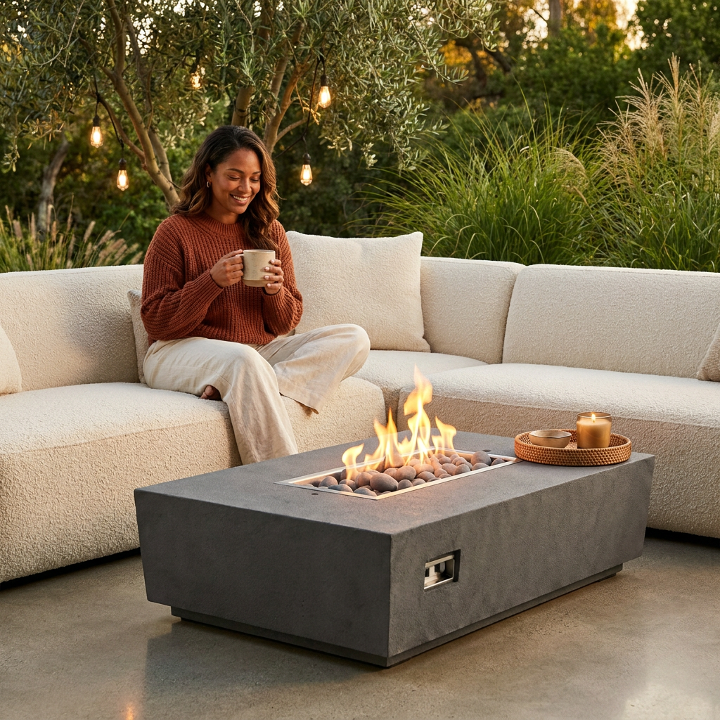 Concrete Fire Pit Table - Rectangular — Lifestyle