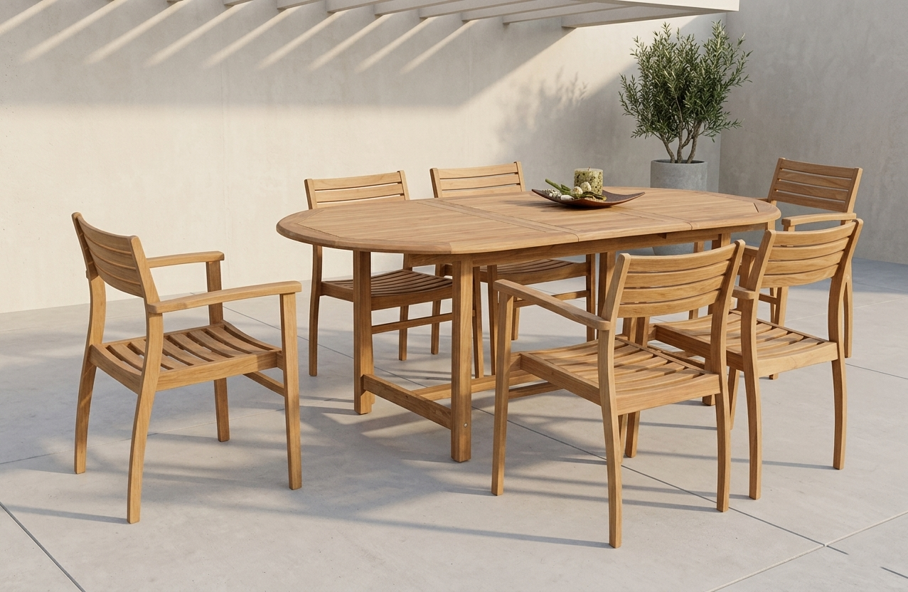 Teak Wood Outdoor Patio Extendable Julien Dining Set