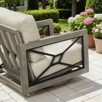Marindo 8-Person Faux-Wood Aluminum Swivel Patio Outdoor Salon with Fire Pit Table