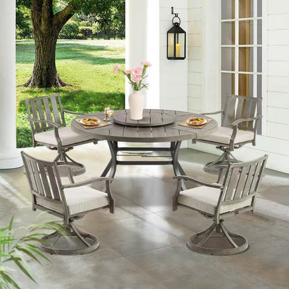 Azur Patio Round 60" Dining Set With Removable Lazy Susan And Sunbrella® Cushions
