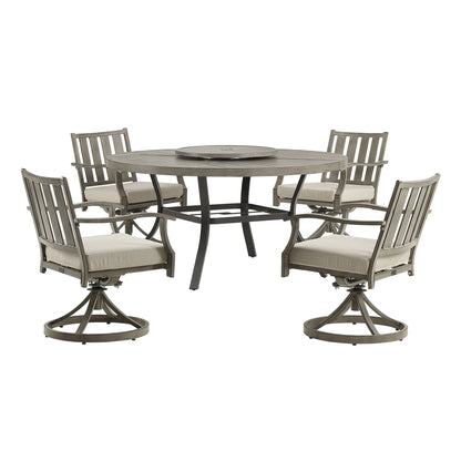Azur Patio Round 60" Dining Set With Removable Lazy Susan And Sunbrella® Cushions