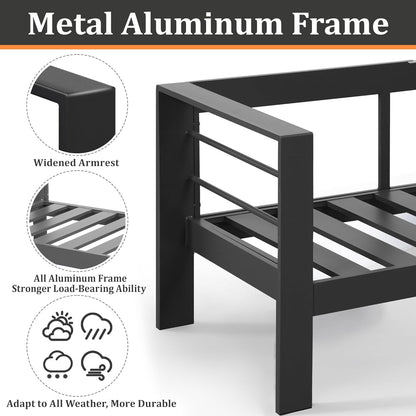 8 Pieces Patio Conversation Sets, Aluminum Outdoor Couch with Coffee Table, All-Weather Metal Patio Sofa with 5" Thick and Soft Cushion and Wide Arm, Outdoor Sofa Sets for Balcony, Porch, Light Gray