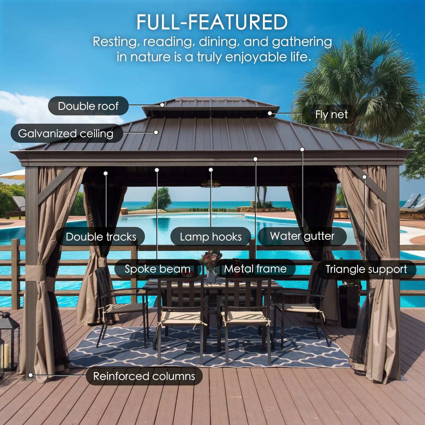 10-Ft X 12-Ft Alexander Dark Brown Gazebo with Hardtop Roof (Screen Included)