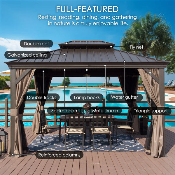 10-Ft X 12-Ft Alexander Dark Brown Gazebo with Hardtop Roof (Screen Included)