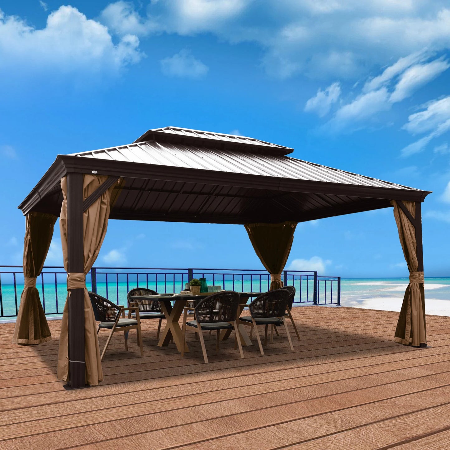 10-Ft X 12-Ft Alexander Dark Brown Gazebo with Hardtop Roof (Screen Included)