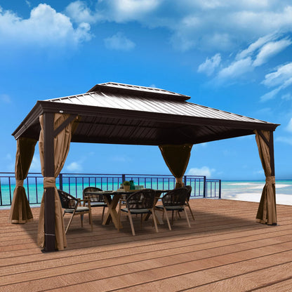10-Ft X 12-Ft Alexander Dark Brown Gazebo with Hardtop Roof (Screen Included)