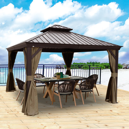 10-Ft X 12-Ft Alexander Dark Brown Gazebo with Hardtop Roof (Screen Included)