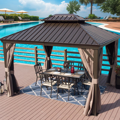10-Ft X 12-Ft Alexander Dark Brown Gazebo with Hardtop Roof (Screen Included)