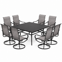 Black 9-Piece Metal Patio Outdoor Dining Set with Slat Square Table and Textilene Swivel Chairs