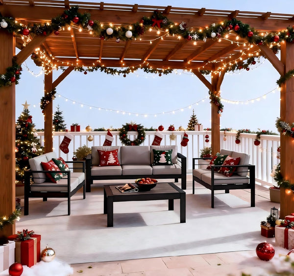 8 Pieces Patio Conversation Sets, Aluminum Outdoor Couch with Coffee Table, All-Weather Metal Patio Sofa with 5" Thick and Soft Cushion and Wide Arm, Outdoor Sofa Sets for Balcony, Porch, Light Gray