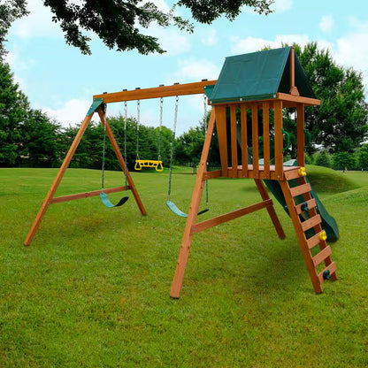 DIY Ranger plus Wooden Outdoor Playground Set with Slide, Rock Wall, and Swing Set