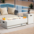 50-Inch Outdoor Propane Fire Pit Table W Tank Table, CSA Certified, Rectangular Patio Fire Pit W Glass Rocks, Wind Guard and Cover, 58000 BTU 2 in 1 Outdoor Heater for Deck Garden, White